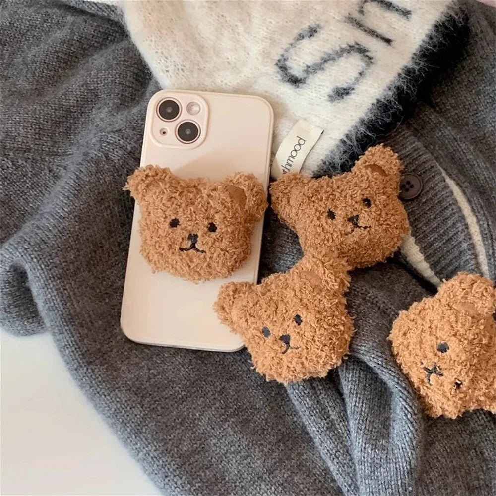 Korea Cute 3D Warm Plush Bear For Magsafe Magnetic Phone Griptok Grip Tok Stand For iPhone Wireless Charging Holder Bracket Ring