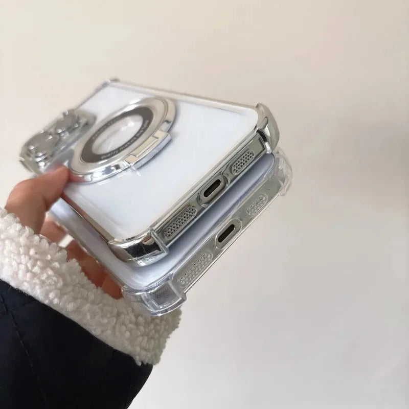 Fashion Plating Kickstand Case for iPhone 17 16 15 14 13 12 11 Pro Max With Holder Stand Shockproof Bracket Cover for Magsafe