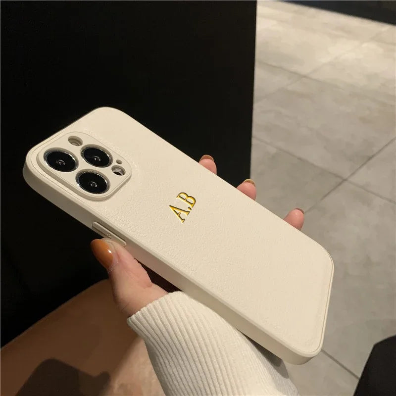 Personalized Phone Case For iPhone 17 Pro Max 16 15 14 Plus 13 12 11 17Air Luxury PU Leather Customized Initials Name Gift Cover