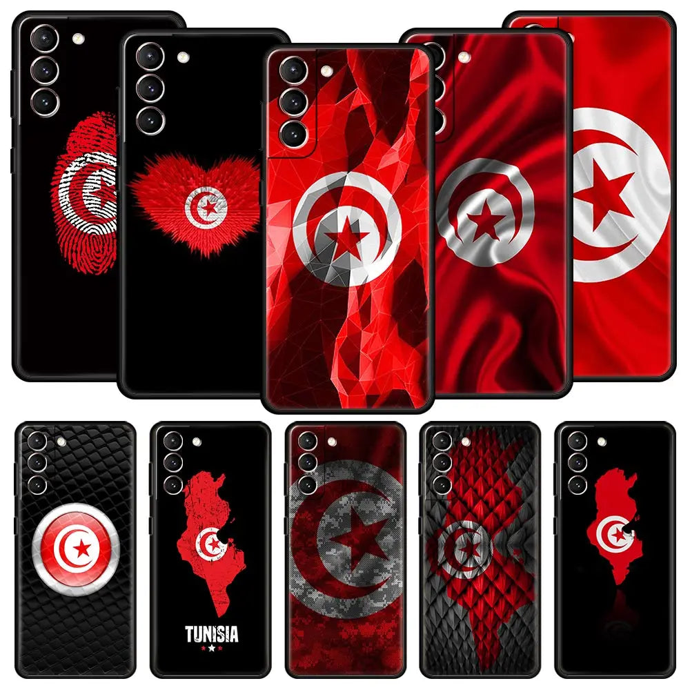 Tunisia Flag Phone Case For Samsung Galaxy S26 Ultra S25 Plus S24 FE S23 S22 5G S21 S20 Cover Black Soft