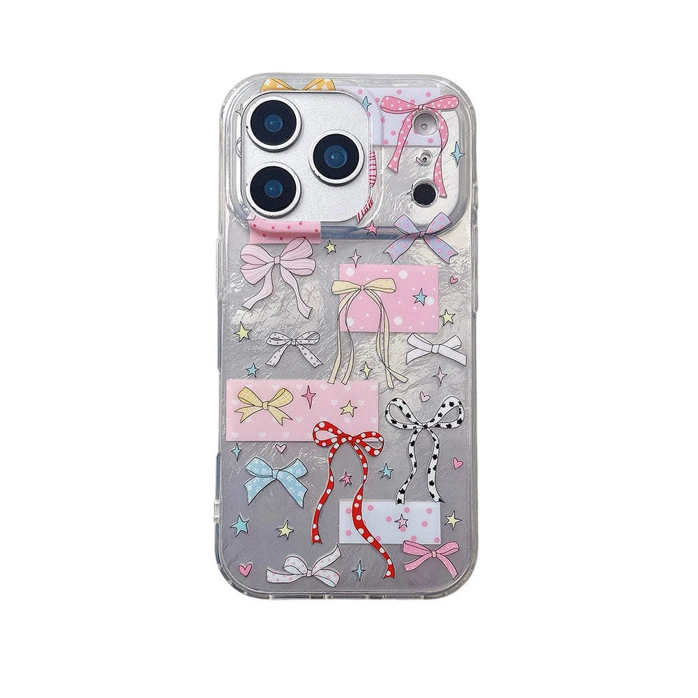 Cute Colorful Bowknot Print Foil Pattern Phone Case for iPhone 17promax 14 15 16 Pro Max 17Pro Shockproof Protective Cover Funda