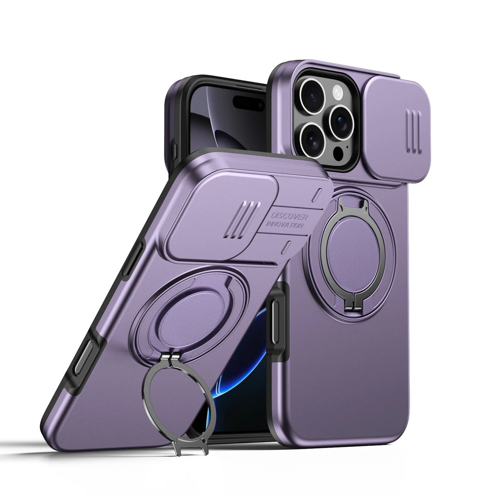 Luxury Heavy Duty Rugged Armor Magnetic Bracket Case For iPhone 17 16 15 14 13 Pro Max Plus 17Air Slide Camera Protection Cover