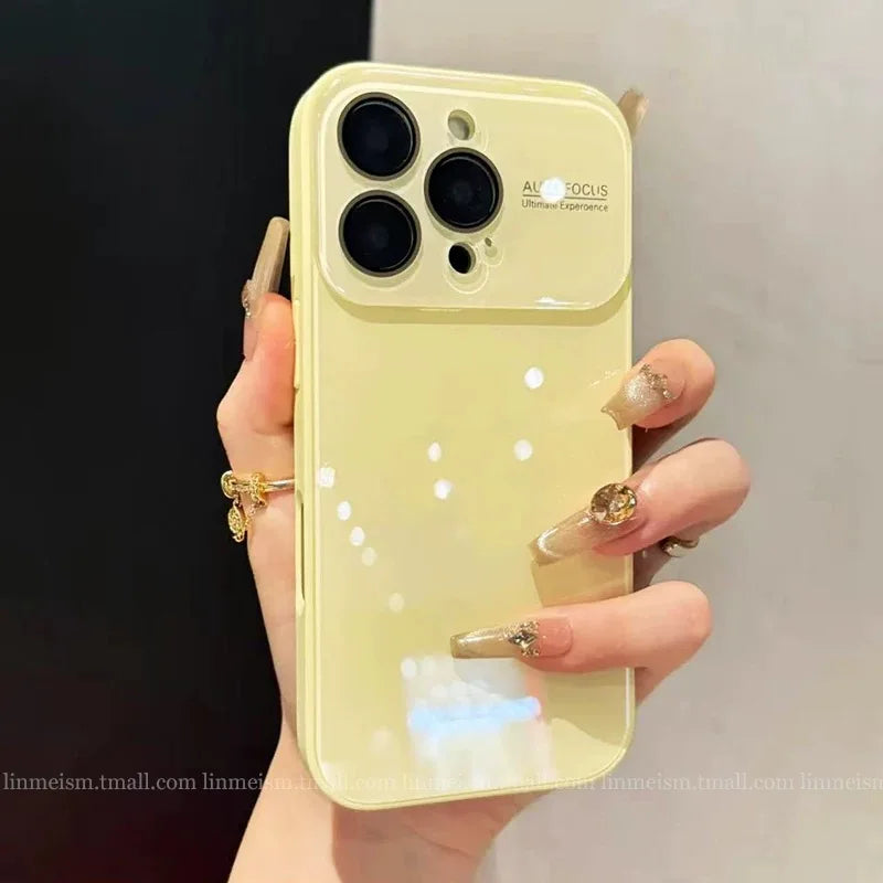 Luxury Hard Tempered Glass Glossy Case For iPhone 17 Pro Max 16 15 14 13 12 11 Plus Candy Shockproof Soft Lens Protection Cover
