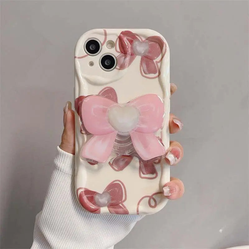 Flower Bow Chain Holder Phone Case For Samsung Galaxy S25 Ultra S24 S23 S22 S21 Ultra Plus S24 FE A55 A06 A35 A12 Casing Floral