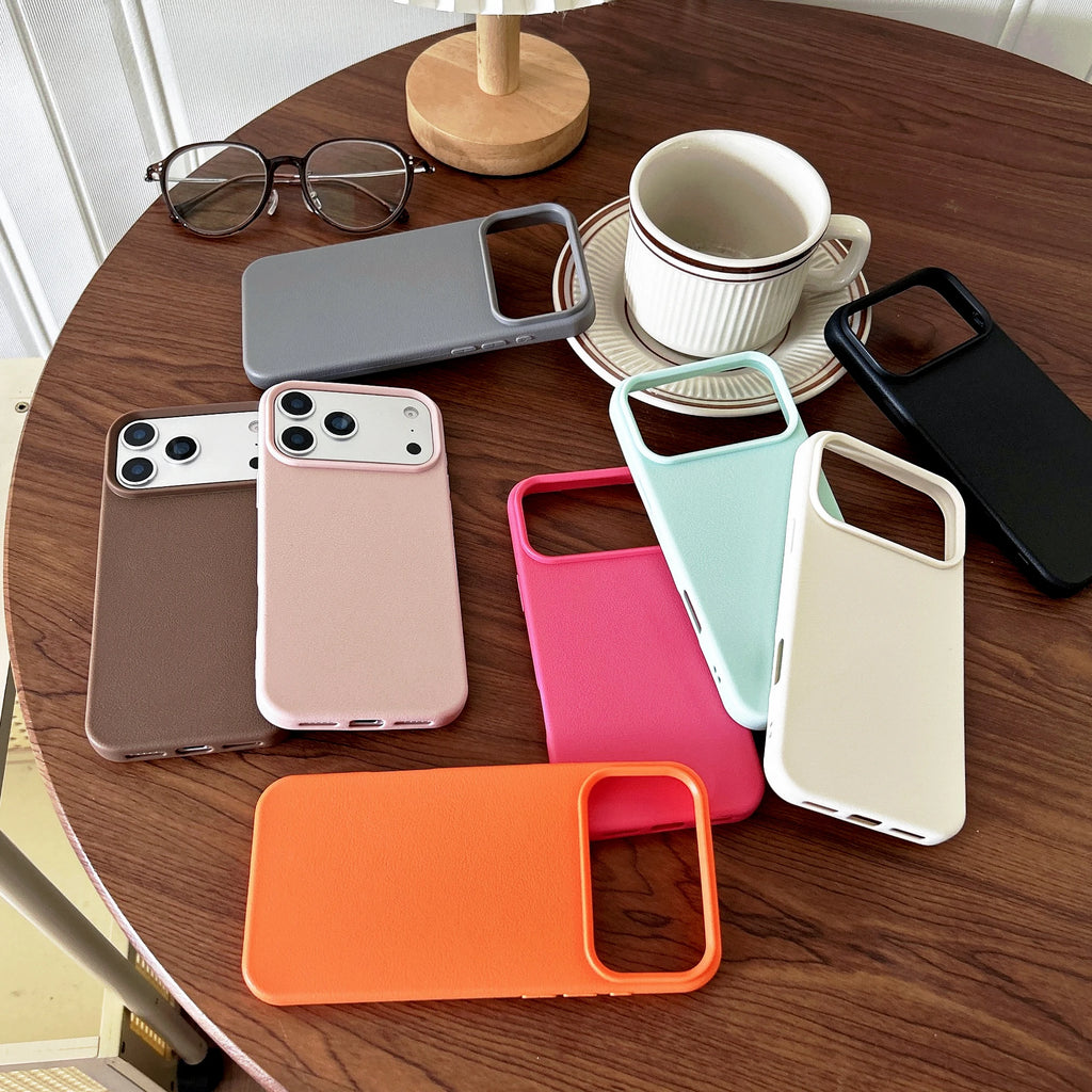 Matte silicone leather texture fashionable solid color iPhone case 17 Air 16 15 14 13 12 11 17Pro Max shock-absorbing soft cover