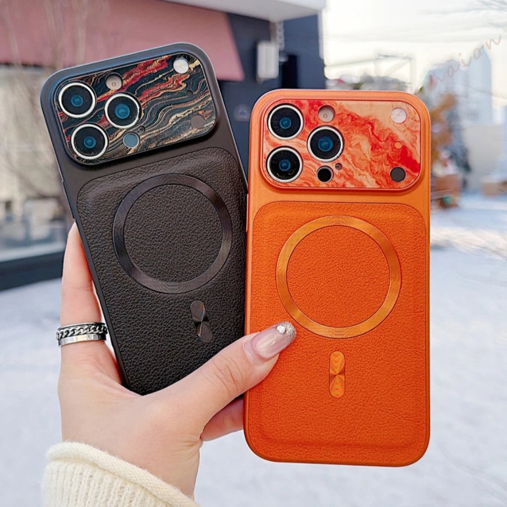 Official Magnetic Leather Phone Case For iPhone 15 14 13 16 17 Pro Max 14 15 16 Plus Magsafe Luxury Shockproof Protector Cover