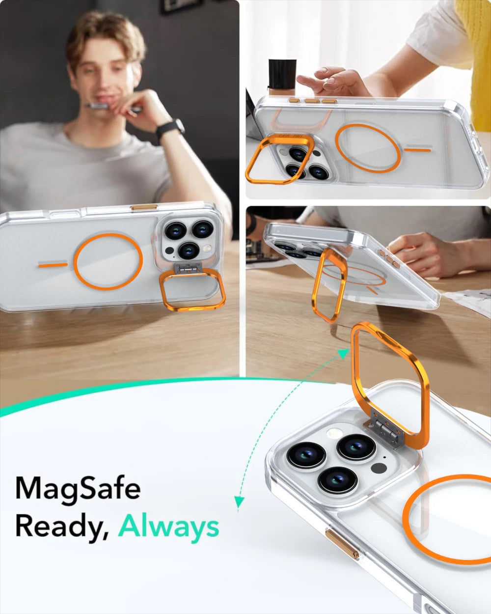 For Magsafe Stand Phone Case for iPhone 17 Pro Max Air 11 12 13 14 15 16 Pro Max Plus Shockproof Transparent Phone Cover Funda