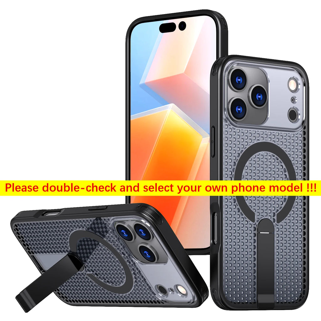 Phone Case For iPhone 17E 16E Air 17 16 15 14 13 12 11 Pro Max Plus Luxury For Magsafe Magnetic Bracket Heat Dissipation Covers
