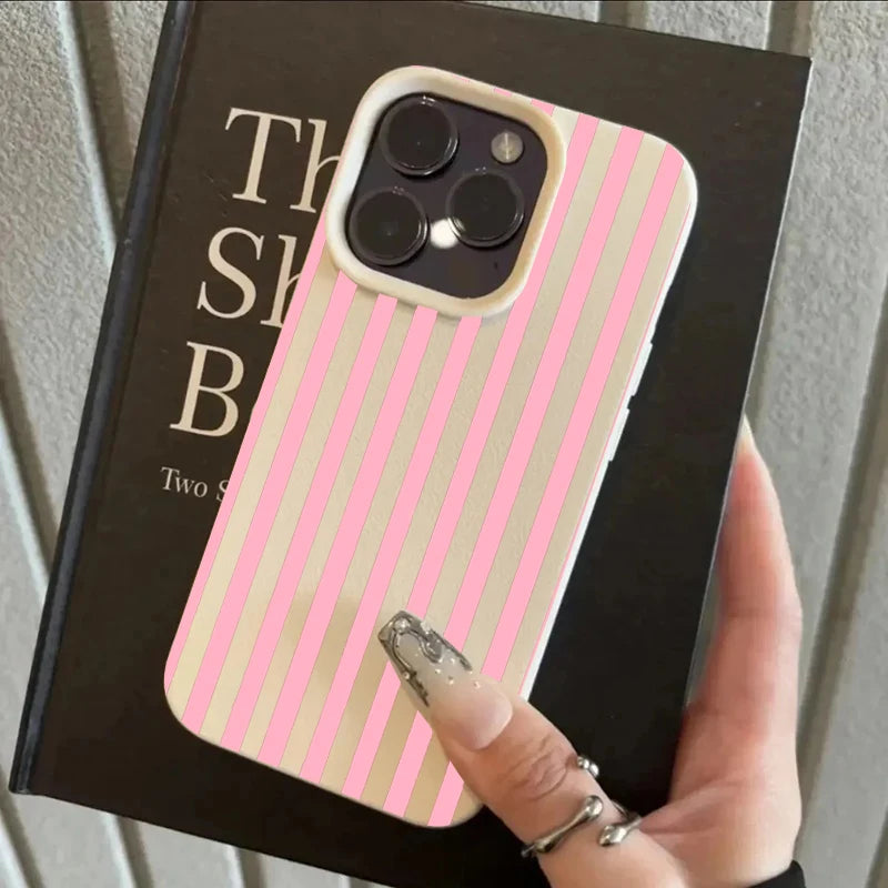 Minimalist INS Phone Case For iPhone 17 16 15 Pro Max XS X XR 7 8 Plus 16E 16 17 13 14 12 11 Pro Colorful Striped Couple Cover