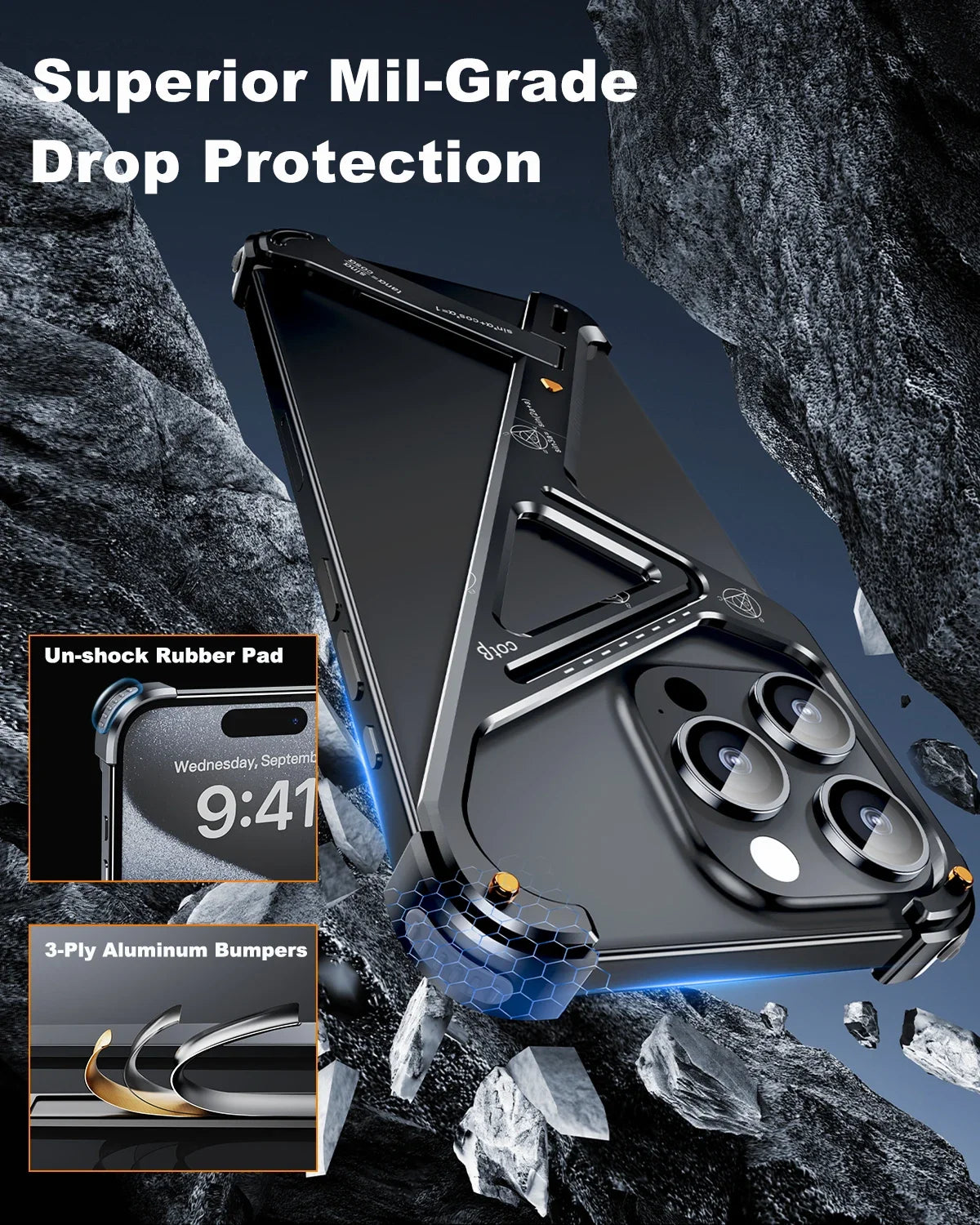 Eary Frameless Phone Case for iPhone 16 15/14 Pro Max Racetrack Shaped Cool Design Aluminum Matal Bumper Shockproof Phone Cover
