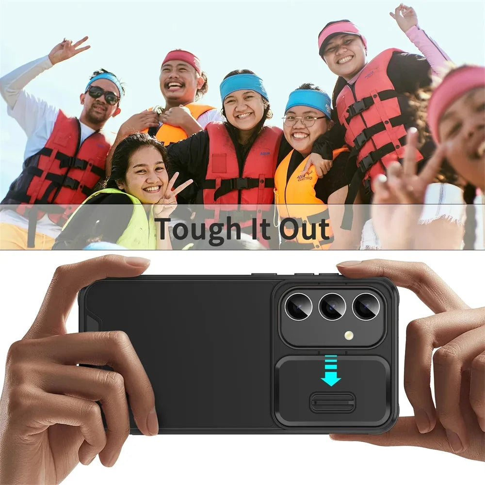 Slide Camera Lens Protection Case For Samsung Galaxy S25 S24 S22 S23 Ultra Plus Note20 A53 A33 Solid Color Armor Shockpoof Cover