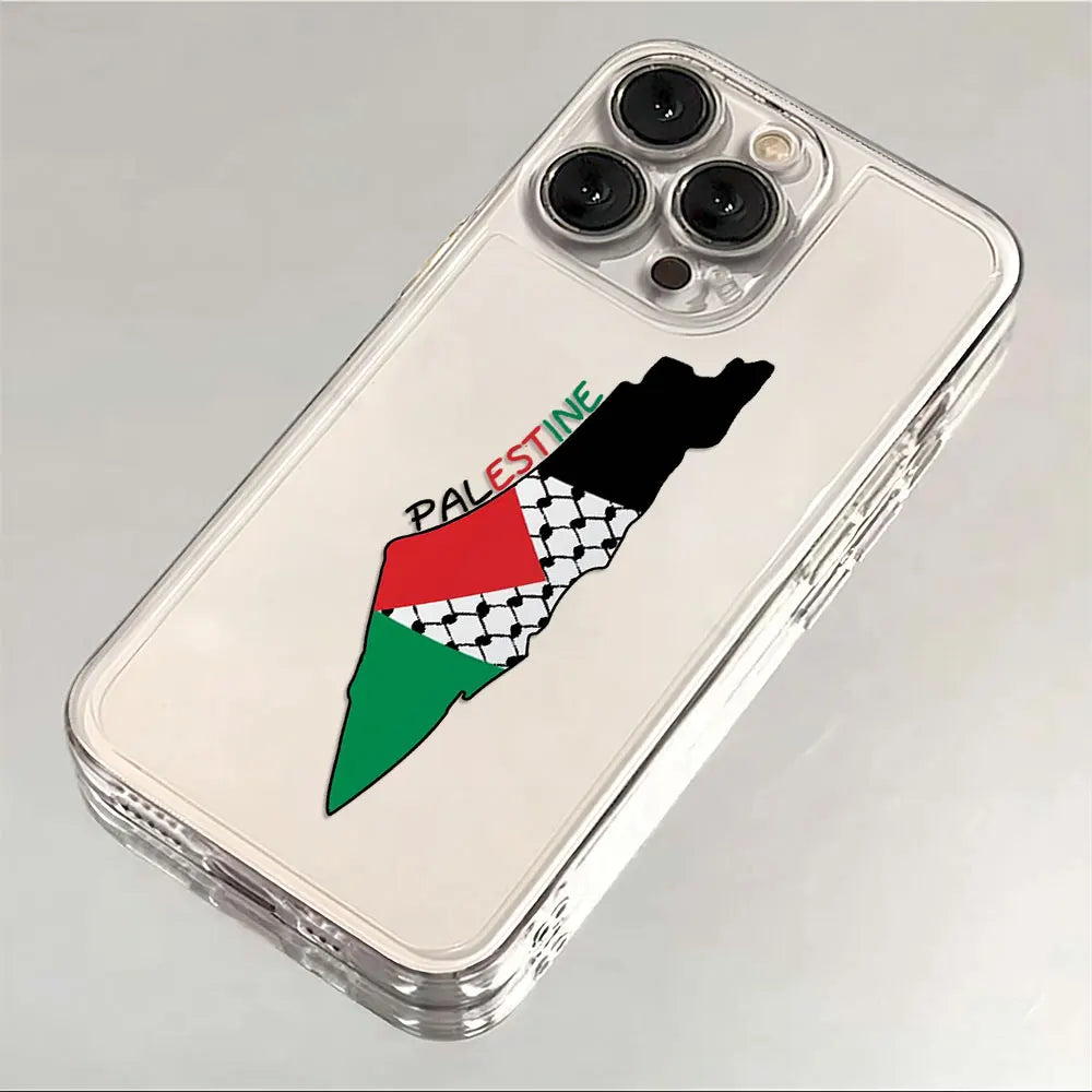 Cute Phone Case For Palestine Flag Map Passport iPhone 16 15 14 13 12 11 Mini Pro Max X XR XSMax 7 8 Plus Transparent Soft Cover