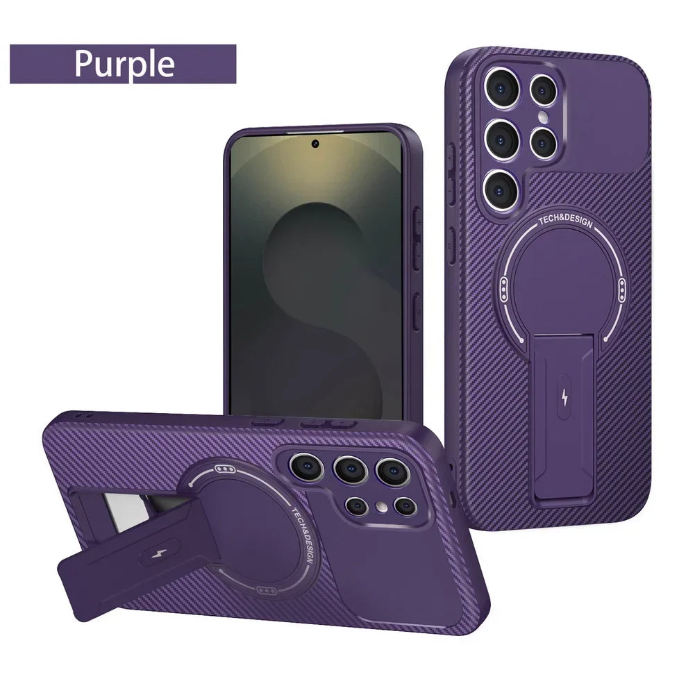Carbon Fiber Invisible Stand Magnetic Protective Case，Applicable to Samsung Galaxy S26 S25 Ultra Edge S24 Plus A56 A17 A26 A16 A