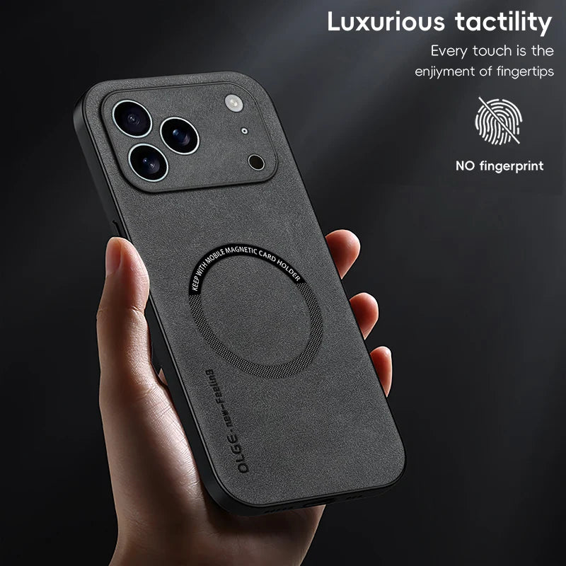 Luxury Texture Skin-friendly PU Leather Slim Case For IPhone 17Pro Max Air 16 15 14 13 12 Plus Magnetic Charging Anti-Drop Cover