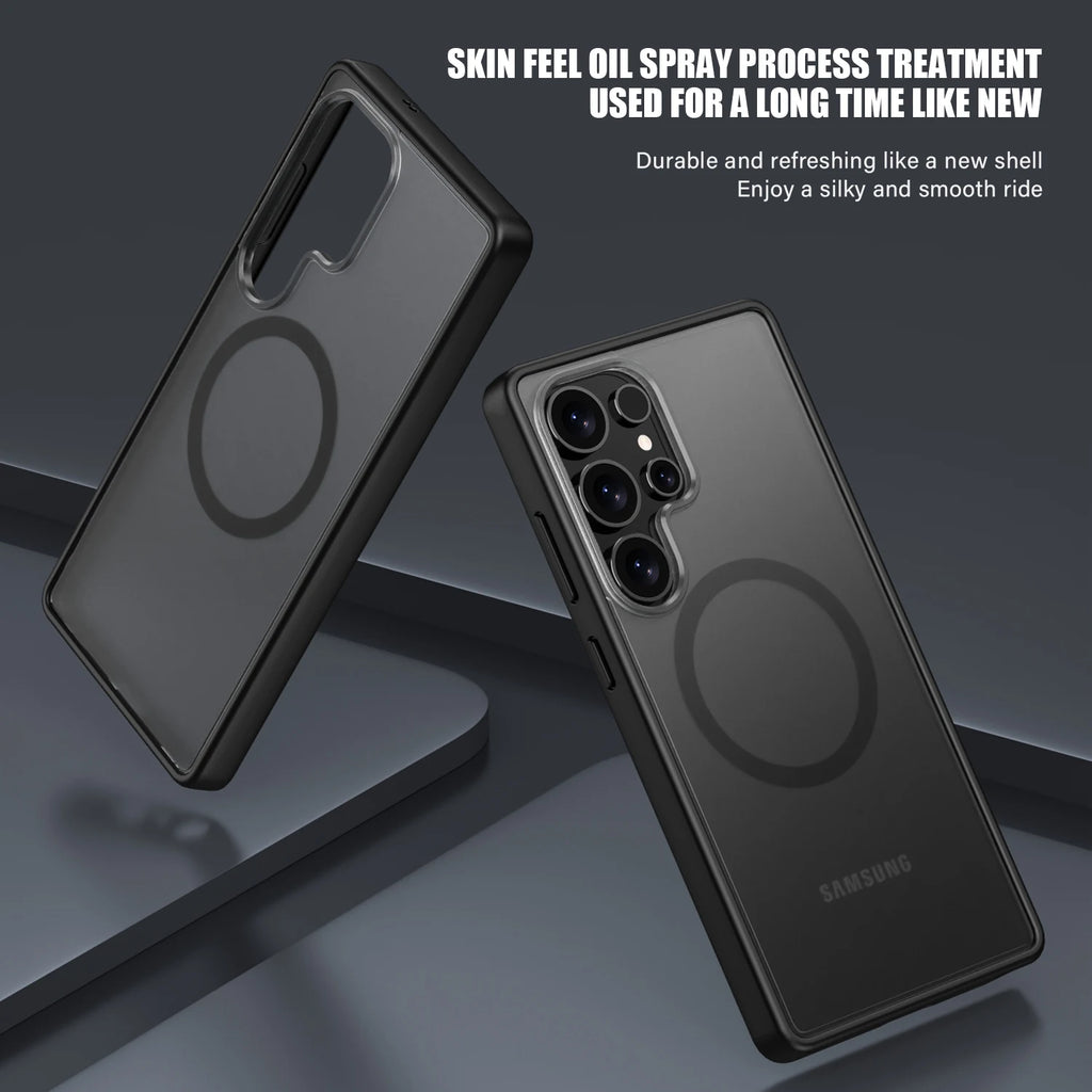 Matte Clear Magnetic Charging Phone Case For Samsung Galaxy S26 S24 S25 Ultra S24+ S25+ Shockproof PC Back TPU Edges Cover
