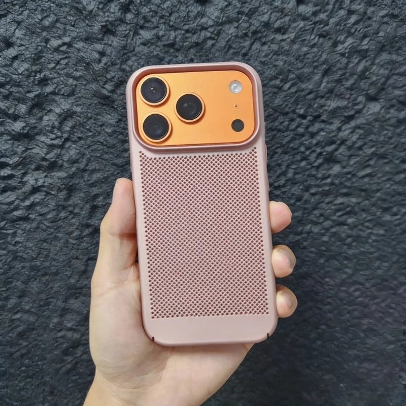 New Honeycomb Heat Dissipation Phone Case For iPhone 16 15 14 13 17 Pro Max Plus Cooling Breathable Solid Color Shockproof Cover