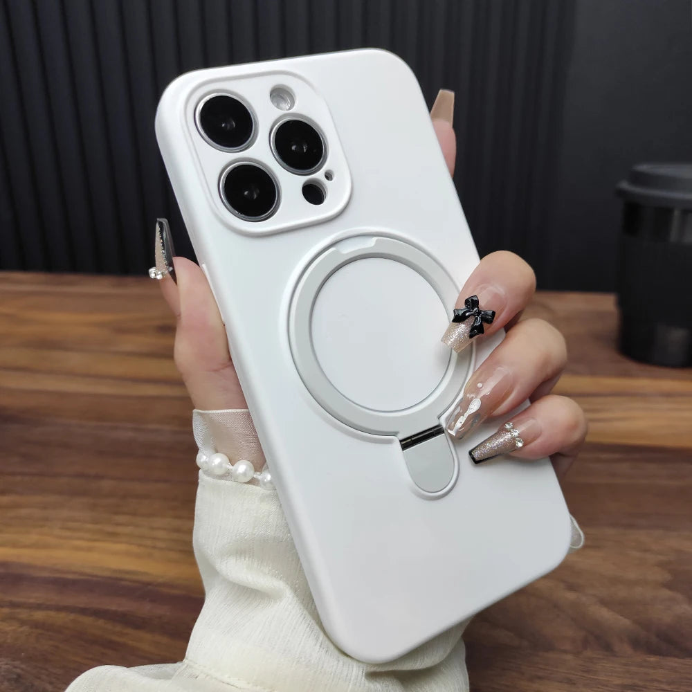 Liquid Silicone Magnet Stand Case for iPhone 16 Plus 15 14 13 12 Pro Max 11 For Magsafe Wireless Charge Protective Plain Cover