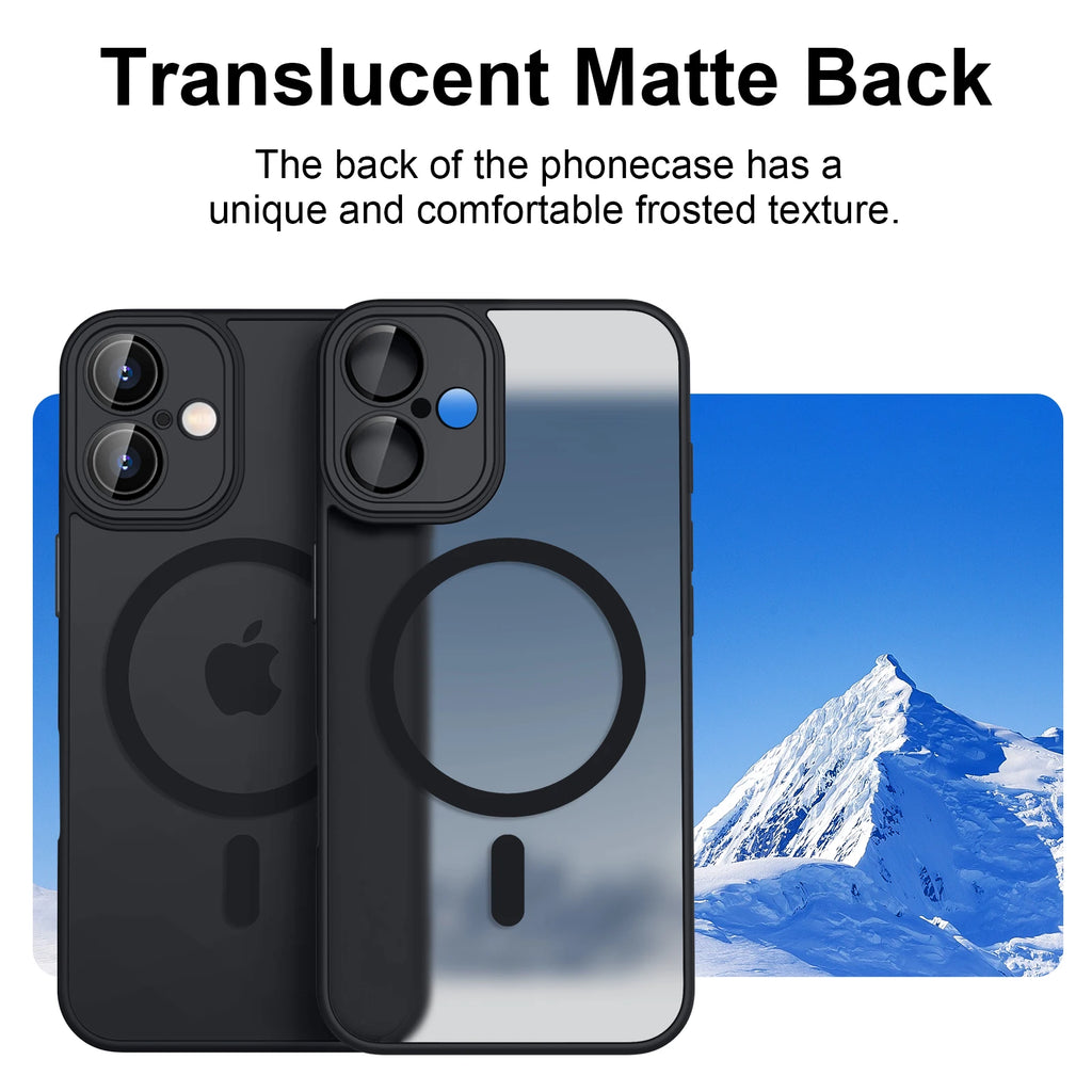 Magnetic Matte Translucent Armor Shockproof Case For iPhone 17 16 15 14 13 12 11 Pro Max Plus For Magsafe Wireless Charge Cover