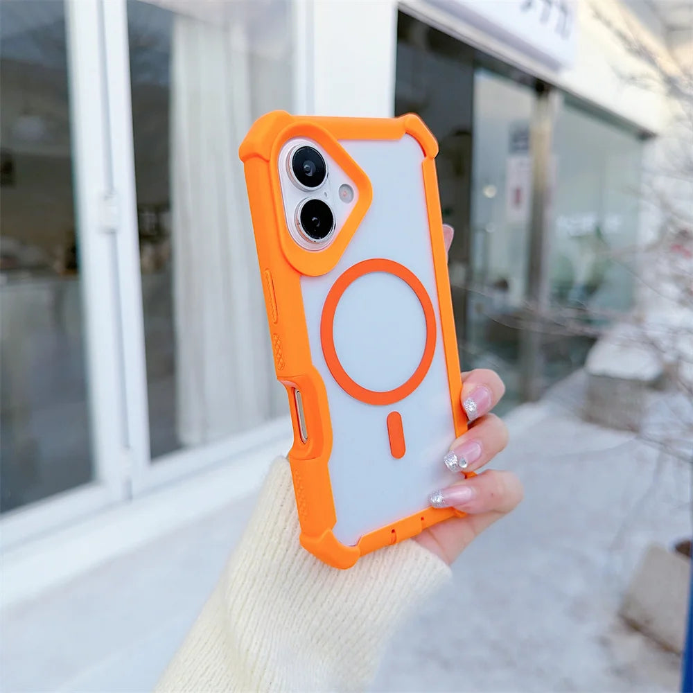Magnetic Luxury Transparent Armor Shockproof Case For iPhone 17 Pro Max Air 17 Pro 16 15 14 13 12 11 for Magsafe Anti-fall Cover