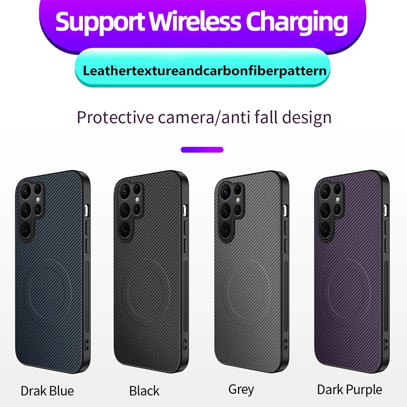 Carbon Fiber Texture Wireless Charging Magnetic Case For Samsung Galaxy S26 Ultra S26Plus 5G ShockProof Phone Cover