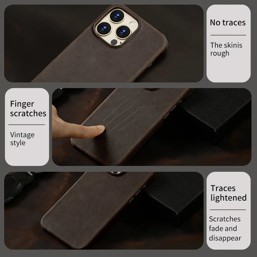 for Magsafe Case for iPhone 17 Air 16 15 Pro Max Retro Luxury Full Grain Cowhide Genuine Oiled PULL-UP Leather Magnetic Cover