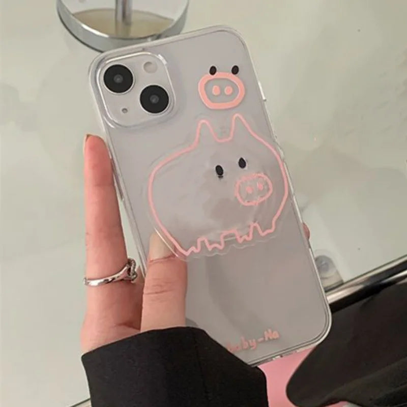 Korean Cute Cartoon Linear Pigle Grip Tok Griptok Phone Holder Stand Support For iPhone 15 Samsung Universal Accessoriess Holder