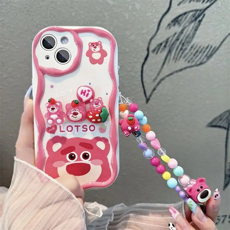 Casing For Samsung Galaxy S25 Ultra S24 S23 S22 S21 Ultra Plus S24 FE A55 A06 A35 A12 Case Clear Strawberry Bear Lotso Chain