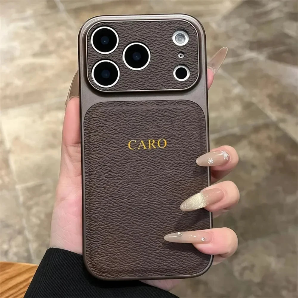 Personalized Luxury Customized Name 3D DIY Hot Engrave Faux Leather Phone Case For iPhone 17 Pro Max Air 16 15 14 13 Pro Max