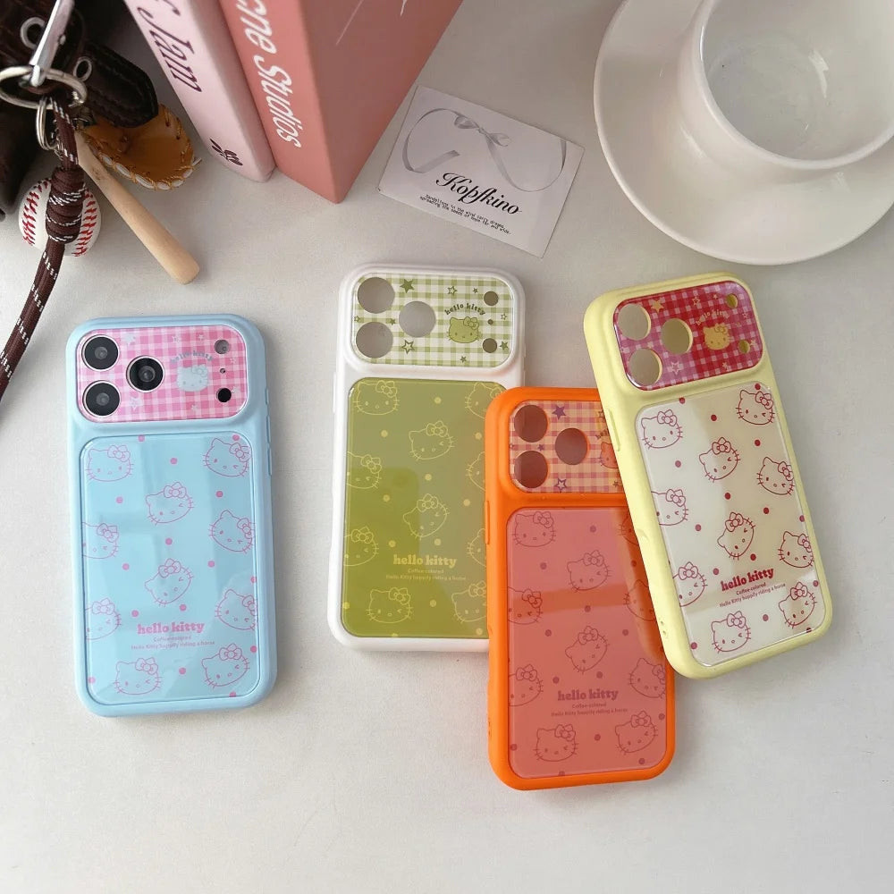 Cute Cartoon Large Window Four Colored Line KT Head Phone Case For iPhone 17 16 15 14 Pro Max Shockproof Protective Soft Cover