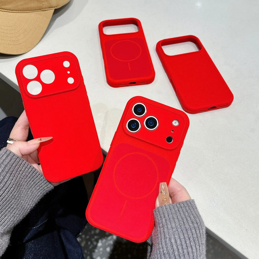 Original New Year Red Liquid Silicone Magnetic Phone Case For iPhone Air 17 16 15 14 13 Pro Max Plus For Magsafe Matte Cover