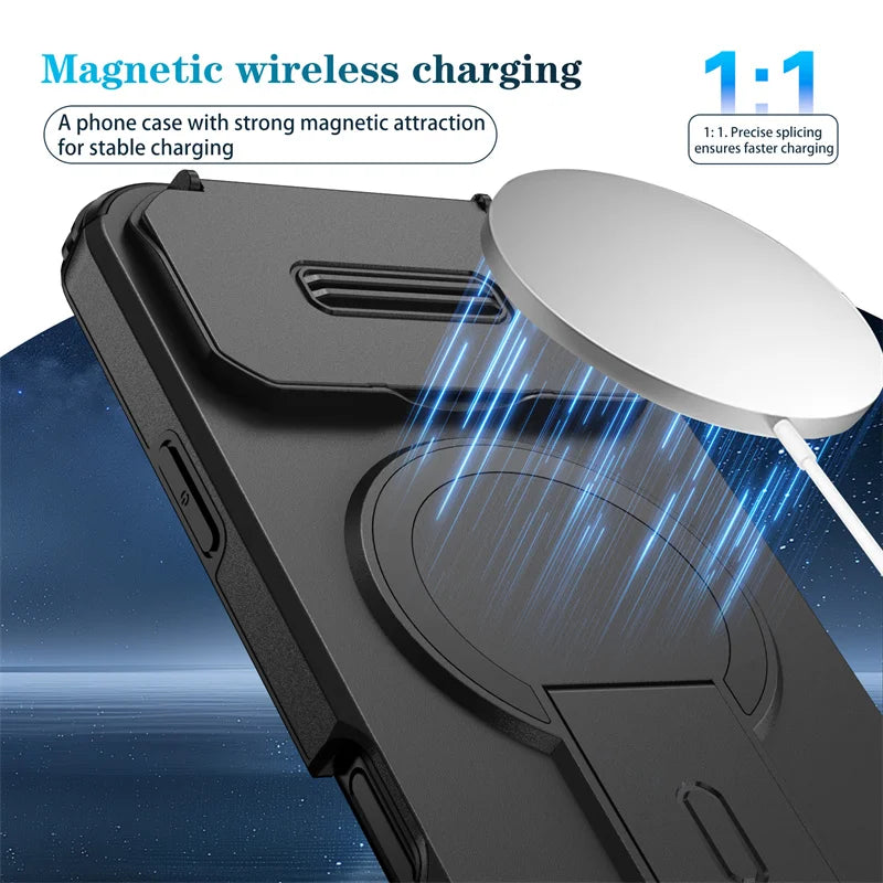 Armor Funda For iPhone 17 Pro Max Case Slide Camera Lens Protector Coque For iPhone17 Pro Air 17Pro Max Wireless Charging Cover
