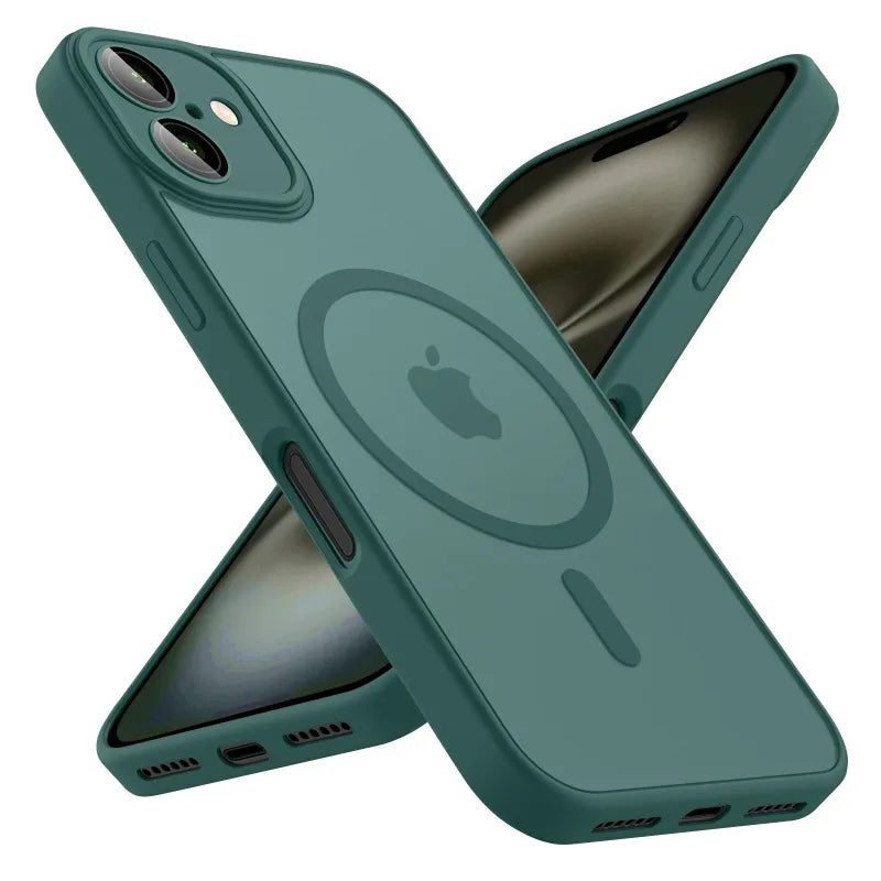 Luxury Frosted Phone Case For iPhone 16 15 14 13 12 11 Pro Max Plus 17 Air For Magsafe Matte Transparent Magnetic Cover