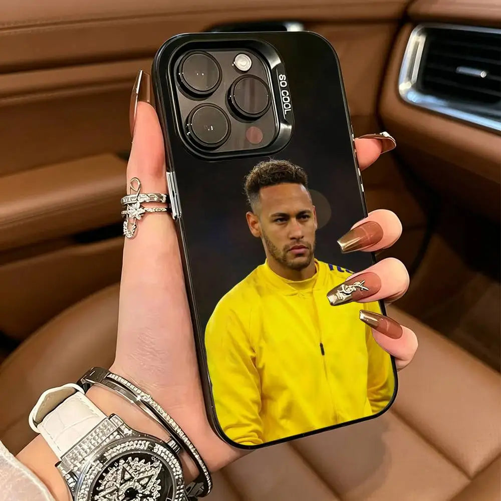 10-N- Neymar Football Phone Case For iPhone 17,16,15,14,13,12,11 Plus Pro Max Colored Silver Phone Case