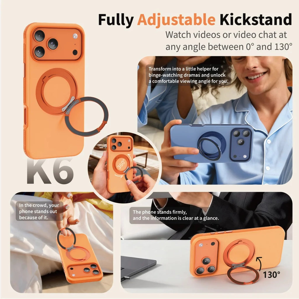 360° Rotating Bracket For Magsafe Magnetic Case For iPhone 17 Air 16 15 14 Plus 13 12 11 Pro Max Particle Anti-slip Frame Cover