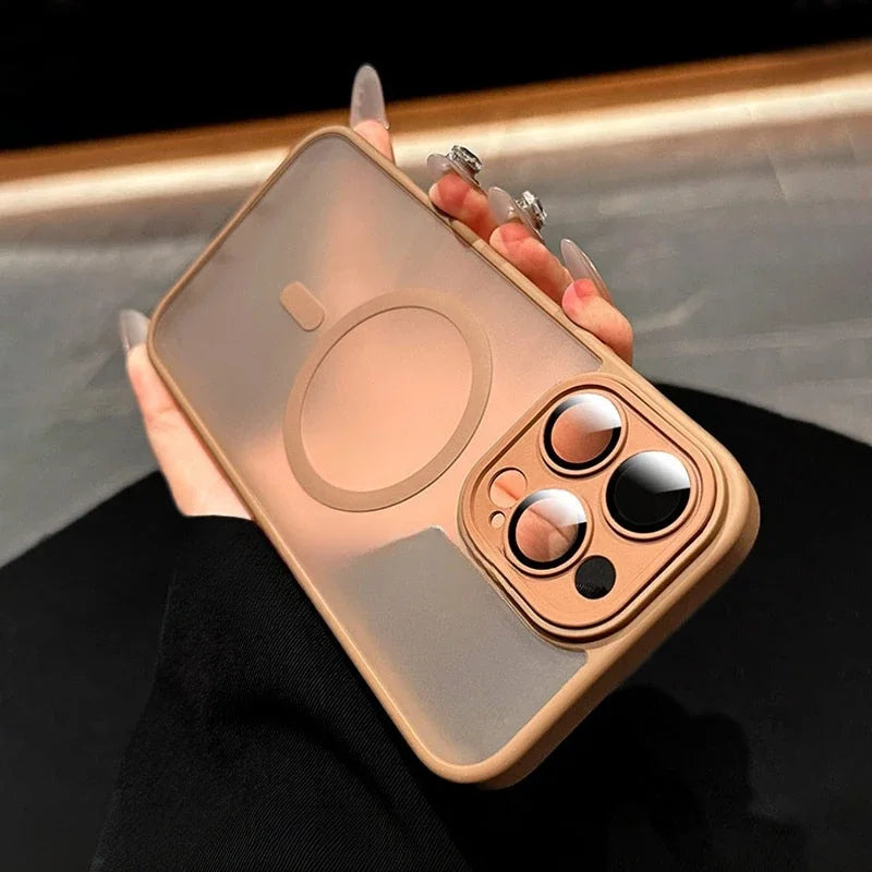 New Gold Slim Matte for Magsafe Case for iPhone 16 17 14 12 13 15 Pro Max Shockproof Armor PC TPU Cover for iPhone Air Lens Film