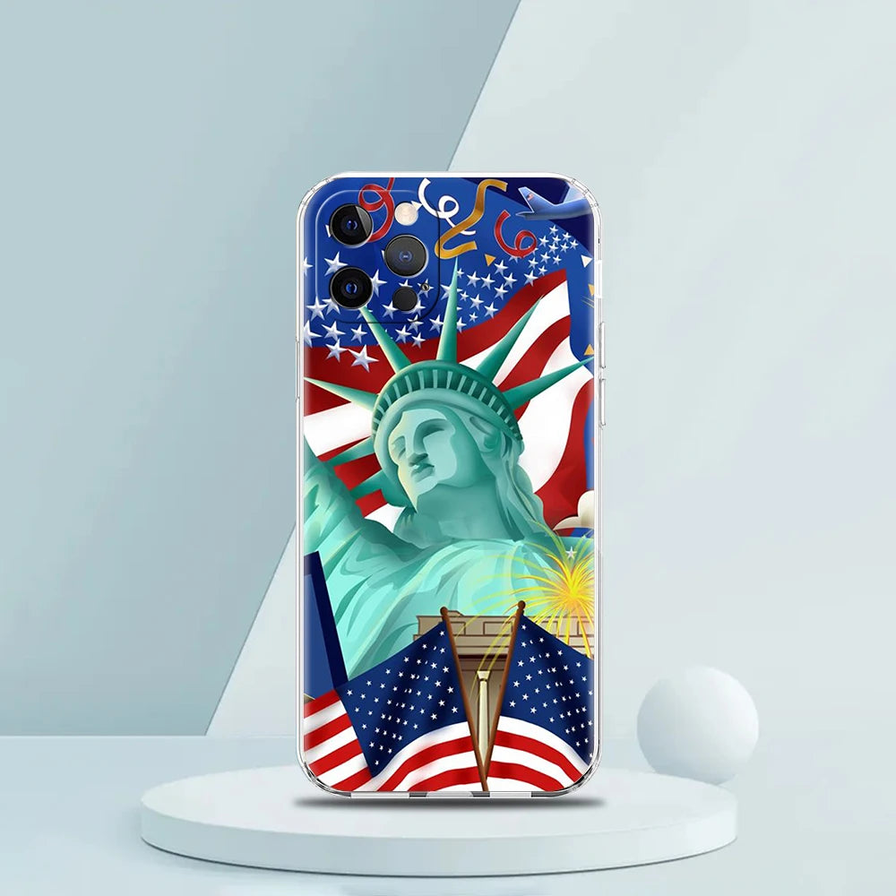 American United States Flag Case for iPhone 16 15 14 13 12 Pro Max Cover Transparent Soft for iPhone 11 Pro Max 7 8 Plus XS Bags