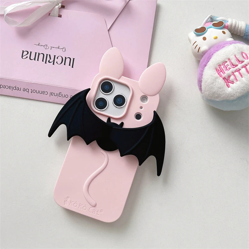 Cartoon Bat Cute Cat Ears Silicone Soft Case for IPhone 17 16 15 14 13 Pro Max 17Pro IPhone17 i17 ProMax Phone Cover Accessories