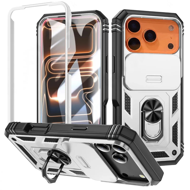 360 Degree Rotate Military Grade Armor Protection Phone Case For iPhone 17 13 15 14 16 11 12 Pro Max Plus Air Camera Slide Cover