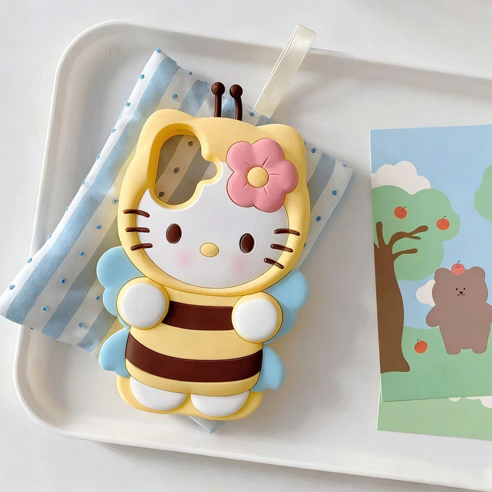 For iPhone 14 15 16 17 Pro Max 4 4S 5 5S SE 7 8 Plus X XS XR 11 12 13 Mini Lovely Flower Bee 3D Cartoon Silicone Phone Case