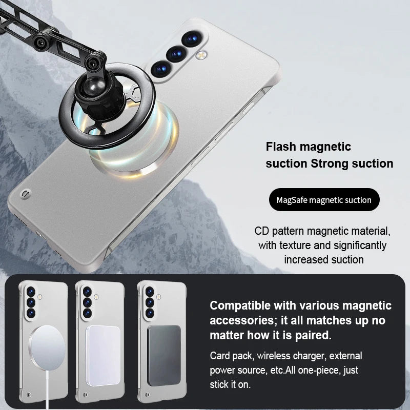 Ultra Thin Matte Metal PC Hard Frameless Magnetic Case For Samsung S26 S25 Edge S24 S23 S22 Ultra Plus FE A57 A37 A17 A56 Cover