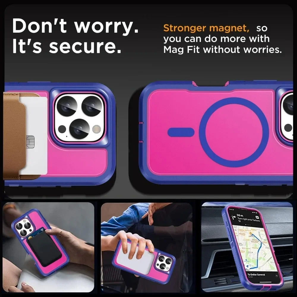 Luxury Ott Magnetic Armor Cases for IPhone 17 16 15 14 Plus 13 12 11 Pro Max Box Shockproof Charging Heavy Duty Protect Cover
