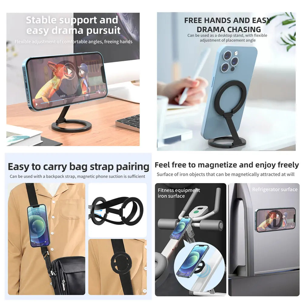 2024 Double-Sided Magnetic Phone Ring Holder for MagSafe Kickstand Magnet Grip for iPhone 15 14 13 12 Pro Android Phone Stand