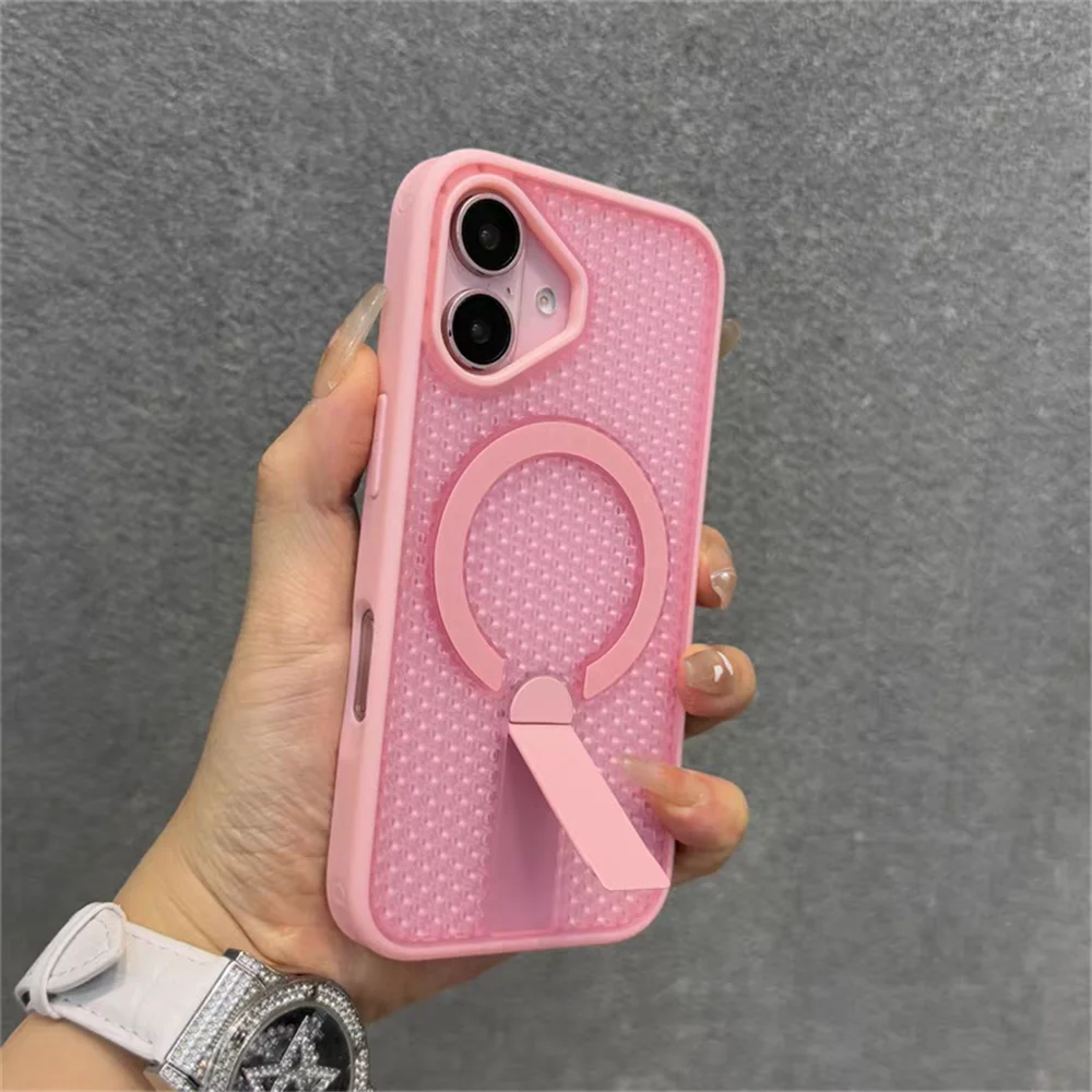 Heat Dissipation For Magsafe Magnetic Bracket Case For iPhone 17 Air 16 E 15 14 Plus 13 12 Pro Max 11 XR Breathable Stand Cover