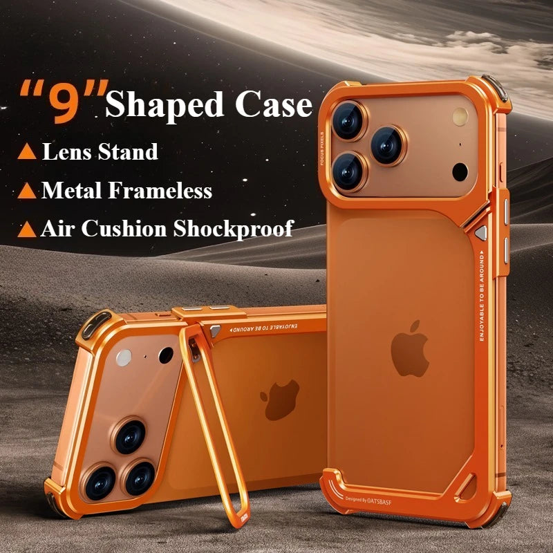 Oatsbasf 9-Shaped Phone Case for iPhone 17 Pro Max/17 Pro with Hidden Stand Metal Frameless Magsafe Minimalist Shockproof Cover