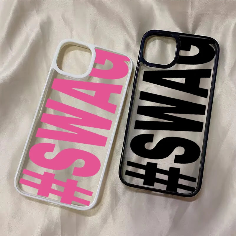 Luxury SWAG Bold Letter Phone Case for iPhone 17 16 15 Pro Max 14 13 11 12 Pro Max Air 16E XR XS Max 78 Plus SE Shockproof Cover