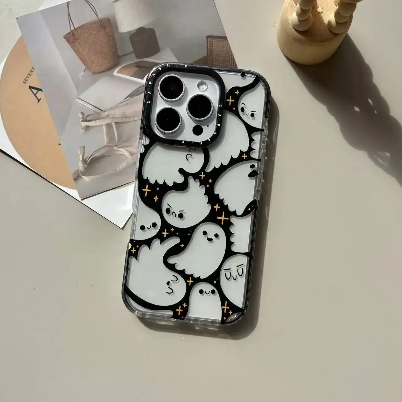 Funny Specter Full Screen Small Ghost Cute Expression Phone Case For iPhone 17 16 15 14 13 12 11 Pro MAX MINI XR XS MAX 7 8 Plus
