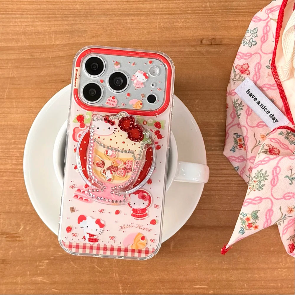 Cute Double Layer Magnetic Cake KT Phone Case for iPhone 17 Pro Max 16 Pro 15 14 13 Pro Max Luxury Shockproof Protective Cover