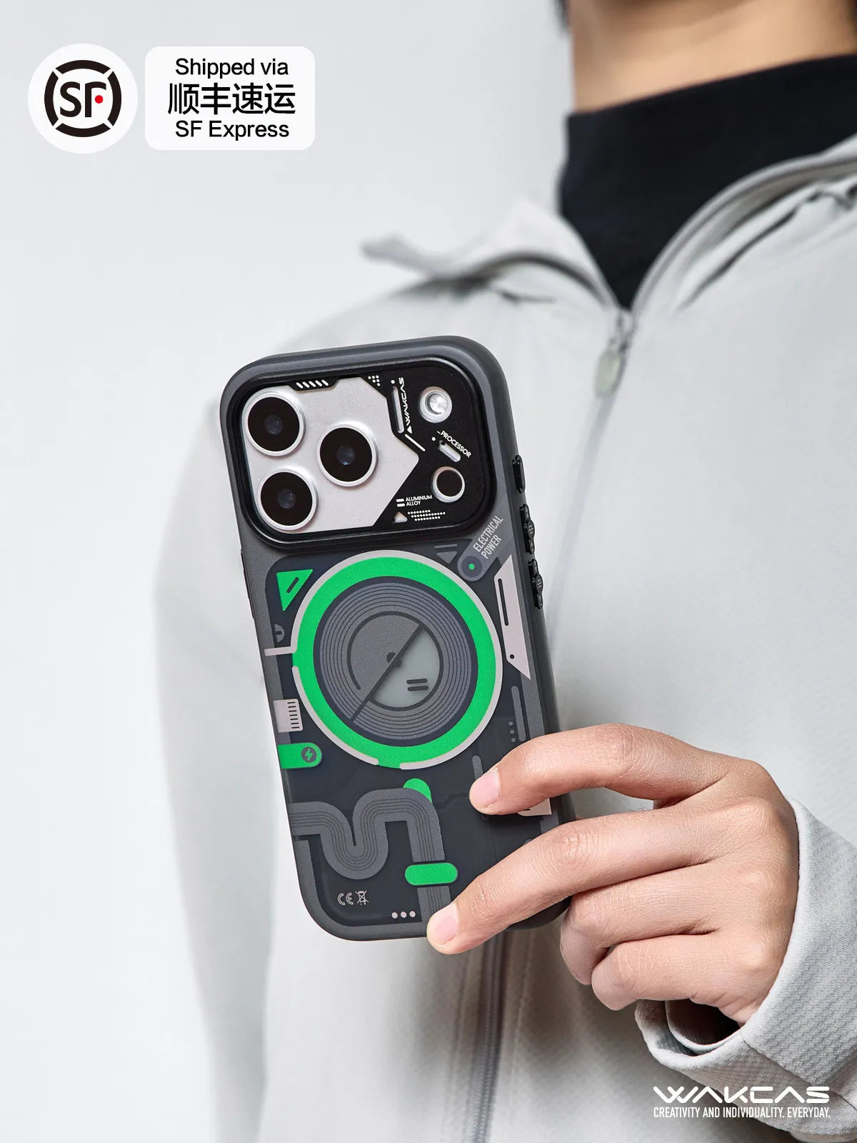 Wakcas Color Blocking Mechanical Phone Case for iPhone 17/17 ProMax Frosted Protective Case Magnetic Suction Original Phone Case