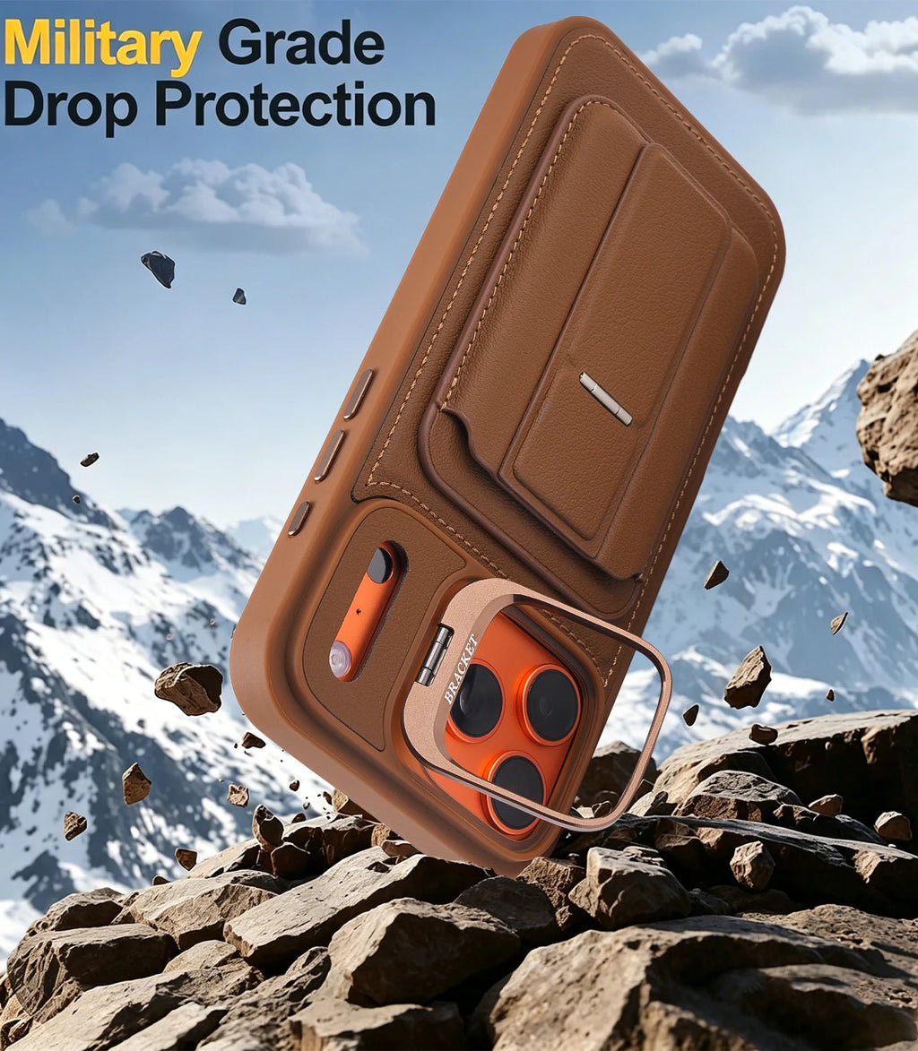 Luxury Folding Stand Wallet Card Slot With Rotating Holder Case For Phone 17pro 17 Pro Max Shockproof Back Cover