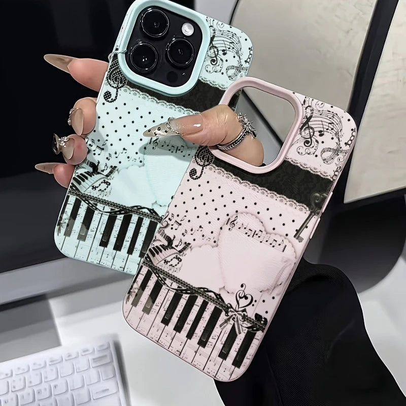 Heart-shaped Design with Musical Notes and Piano Keys Phone Case For iPhone 17 16 15 14 13 12 11 Pro Max Plus XS X XR 17E Cover